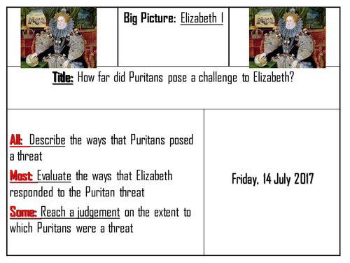 AQA 8145 Elizabeth I - Puritan threats