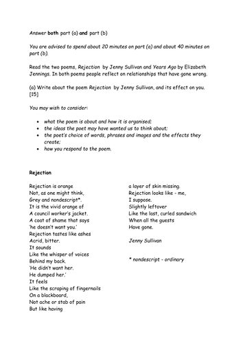 Unseen Poetry SoW, sample questions, model answers, and other resources ...