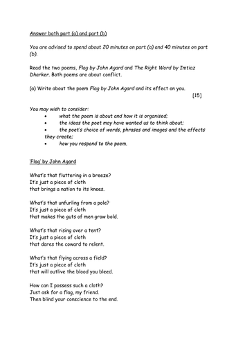 Unseen Poetry SoW, sample questions, model answers, and other resources ...