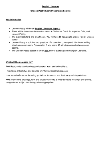 Unseen Poetry SoW, sample questions, model answers, and other resources ...