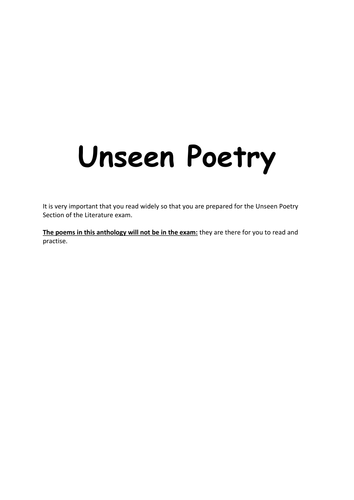 Unseen Poetry SoW, sample questions, model answers, and other resources ...