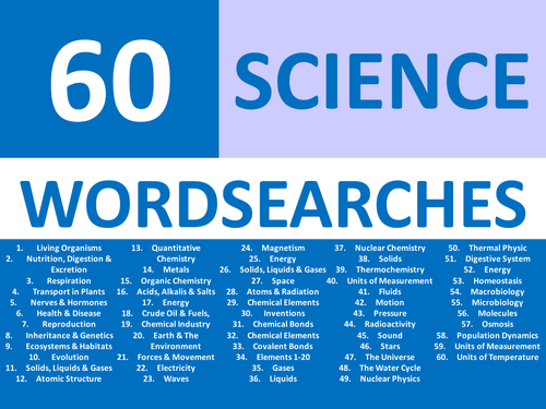 60 x Starter Wordsearches Science Chemistry Physics Biology Wordsearch ...