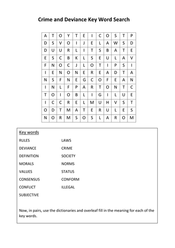 L2/GCSE Crime and Deviance 'keywords' wordsearch & definitions ...