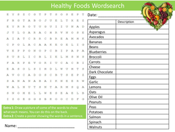 healthy foods wordsearch starter activity food healthy eating homework