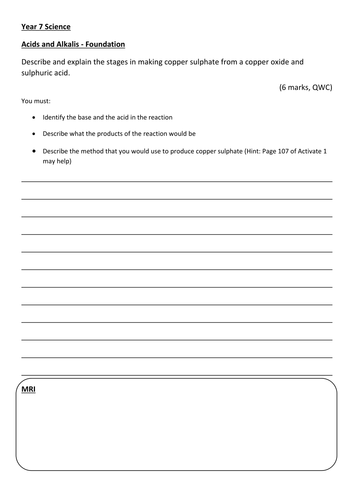 Extended writing task - Acids and Alkalis - Foundation