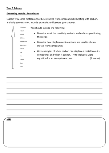 Extended writing task - Extracting metals - Foundation