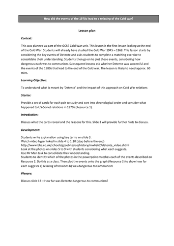 New GCSE 9-1 The Cold war: Detente | Teaching Resources
