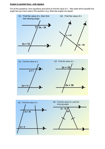 Forming and Solving Equations with ANGLES and ANGLES IN PARALLEL LINES ...