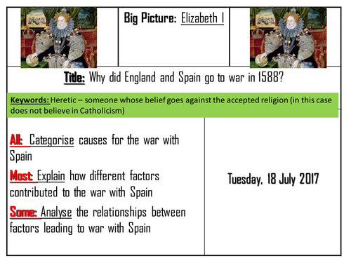 AQA 8145 Elizabeth I  - Causes of the war with Spain