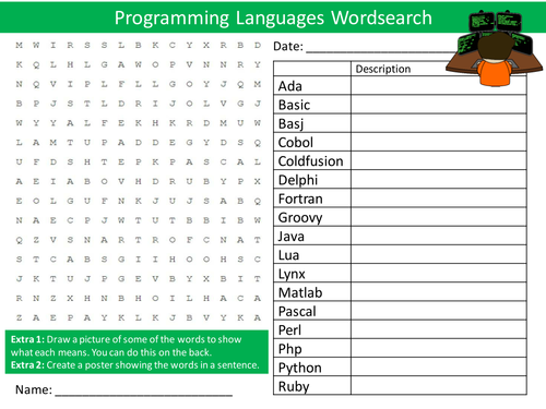 Programming Languages Wordsearch Starter Activity ICT Computing ... image.