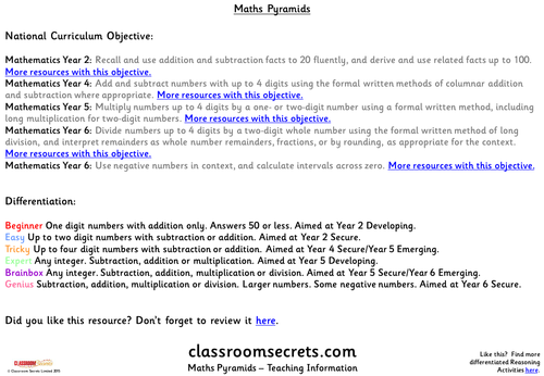 Maths Number Pyramid Worksheets | Teaching Resources