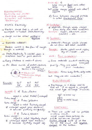 Electricity and Electrostatics - Teachers Note - 1