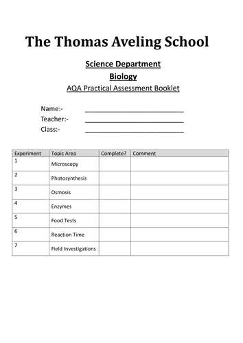2016 AQA Biology GCSE Required Practical booklet | Teaching Resources