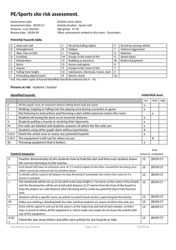 Risk Assessment/Darts