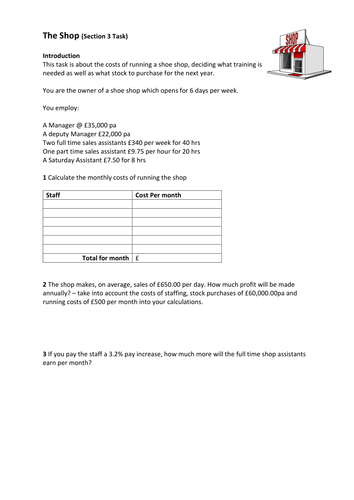 FS Maths  Level 1/2 - Data Handling - The Shop