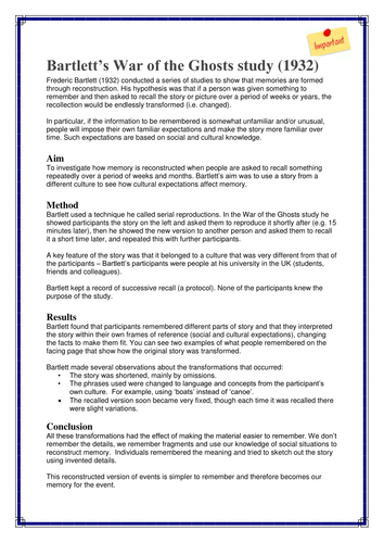 AQA GCSE Psychology 2019 spec – Lesson 6 Bartlett's War of the Ghosts study