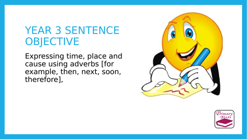 Year 3 Adverbs of time, place and cause: PPT Lesson and Assessment