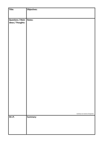 Cornell style note taking sheet | Teaching Resources