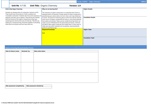 C4.7 AQA Organic Chemistry GCSE scheme of work