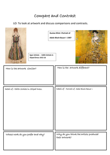 Compare and Contrast Art Worksheets