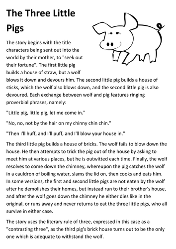 Three Little Pigs Short Story Printable