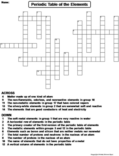 Periodic Table of Elements Crossword Puzzle | Teaching Resources