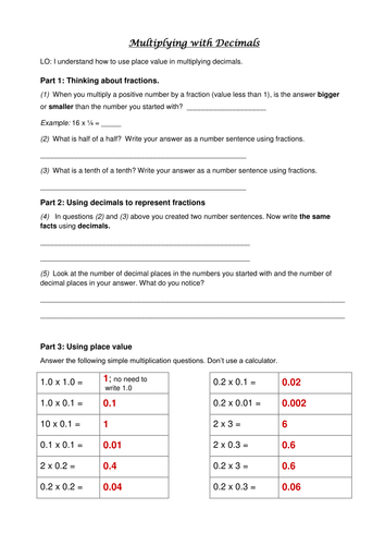 Multiplying Decimals: How Many Decimal Places? Homework or revision