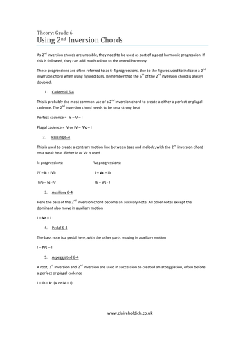 Grade 6 Theory: 2nd Inversion Chords