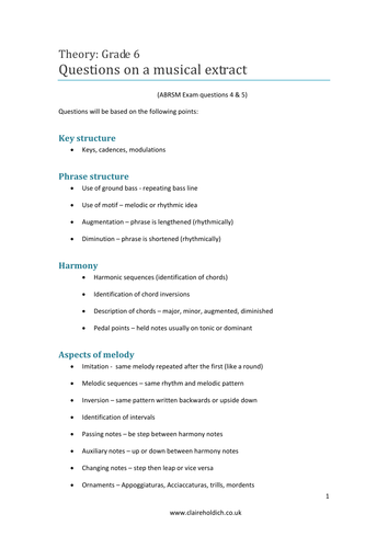 Grade 6 Theory: Extract analysis questions