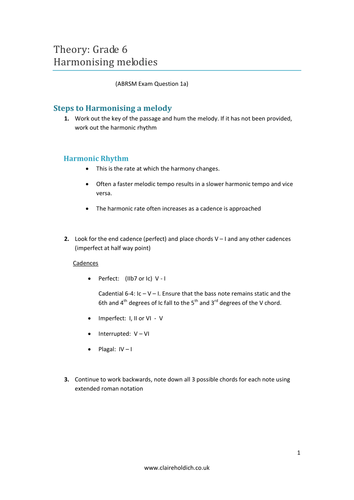 Grade 6 Theory: Harmonising melodies