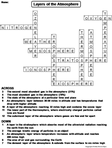 Layers of the Atmosphere Crossword Puzzle Teaching Resources