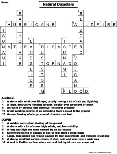 Natural Disasters Crossword Puzzle Teaching Resources