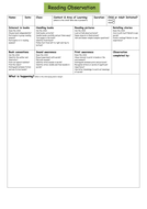 Reading Observation Sheet with Prompts (EYFS) | Teaching Resources