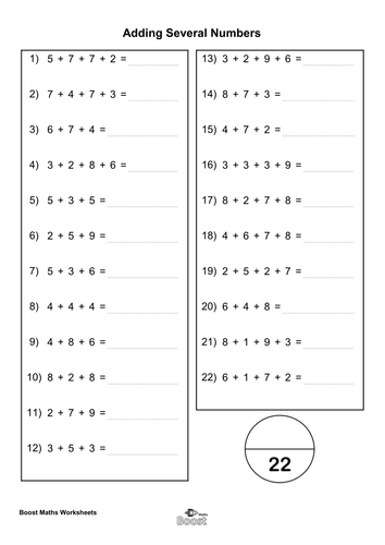 Adding Several Numbers Worksheet Ks2