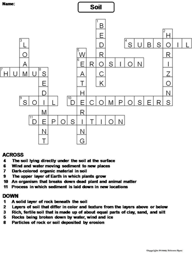 Soil Crossword Puzzle Teaching Resources