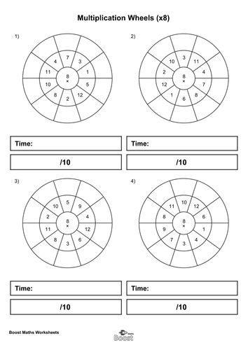 7 8 9 and 12 multiplication wheels worksheets for timed practice teaching resources