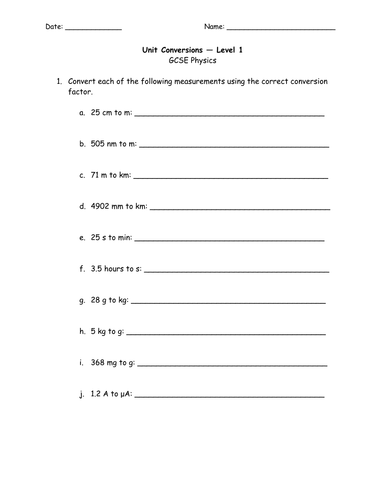 Unit Conversions Practice Worksheets (two levels)