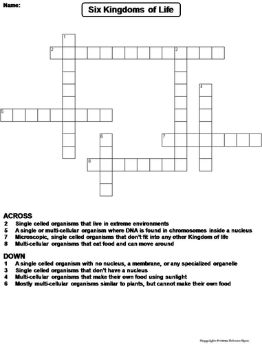 Six Kingdoms of Life Crossword Puzzle | Teaching Resources