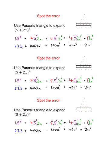 Binomial Expansion Core 2, notes and answers and spot the error activity