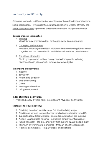 NEW A-level geography - Human Geog - (9.3,9.4) contemporary urban environments revision notes