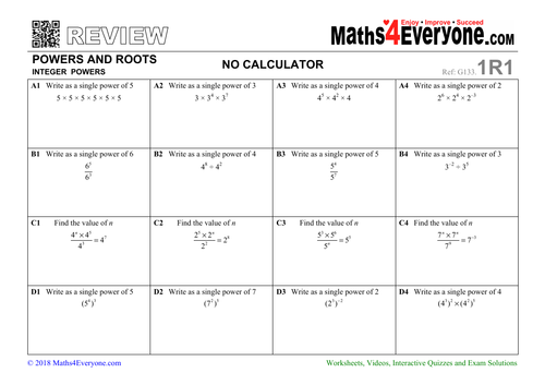 GCSE Revision (Powers and Roots)