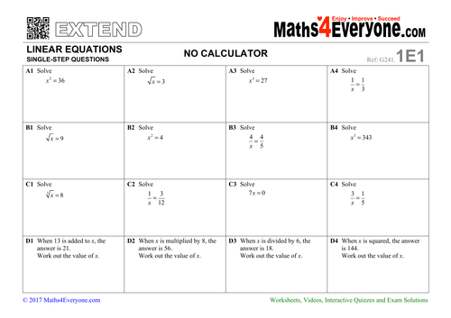 One-Step Equations (Worksheets With Solutions) | Teaching Resources