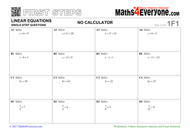 One Step Equations Worksheets With Solutions By Maths4everyone