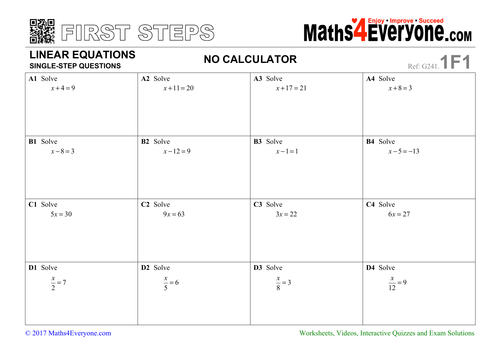 one step equations worksheets with solutions teaching resources