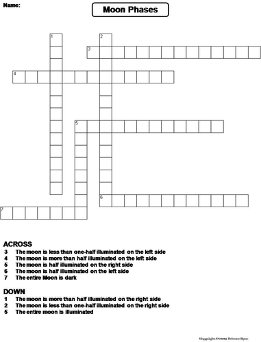 Phases of the Moon Crossword Puzzle Teaching Resources
