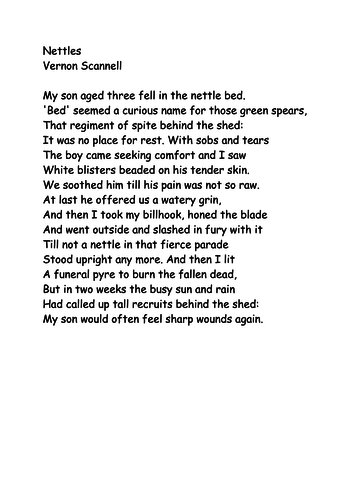 Unseen poetry lesson on Nettles by Vernon Scanell written for new 9-1 ...