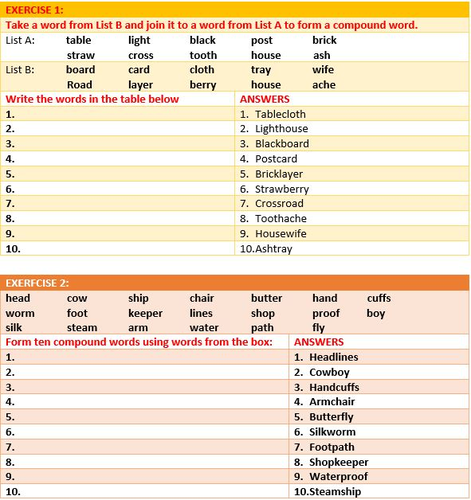 COMPOUND WORDS: WORKSHEETS WITH ANSWERS | Teaching Resources