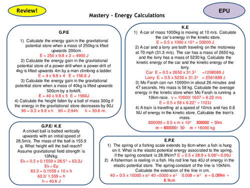 Energy Topic 1 Full Set of Revision Card Activities for New AQA Physics GCSE