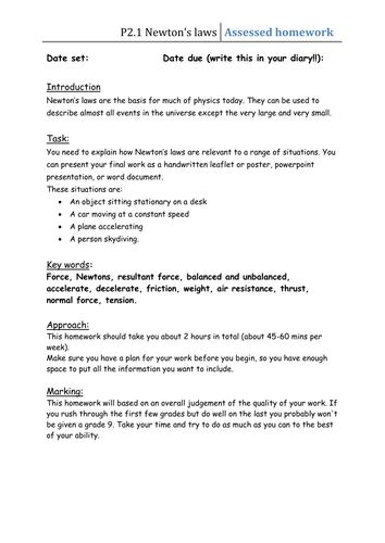 Topic 2 - Differentiated Task - Newton's Laws