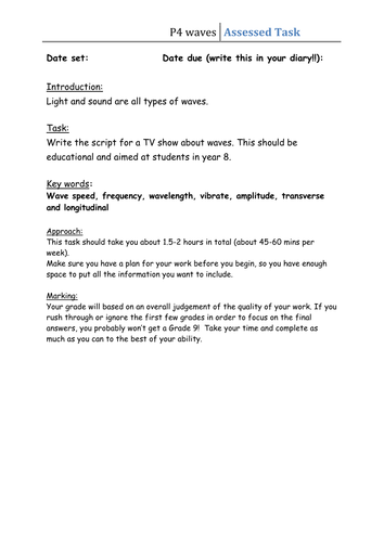 Topic 4 - Differentiated Task - Waves